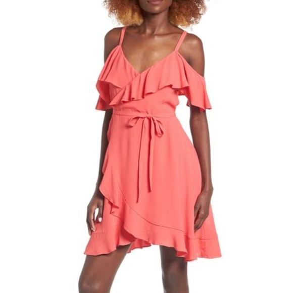 Cupcake and Cashmere Cold Shoulder Hot Coral Dress - Picture 3 of 4